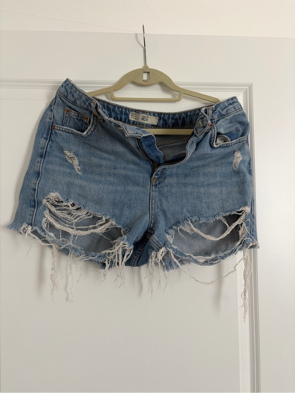 Topshop Mom Distressed Light Blue Denim Cutoff Shorts